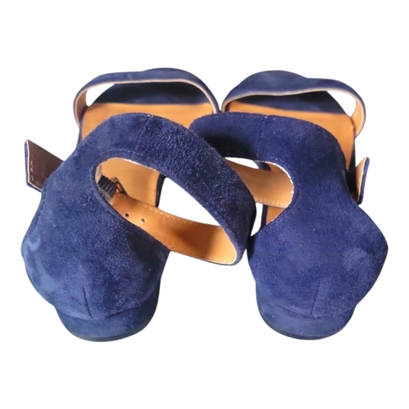 J. Crew Elegant Women's Adjustable Ankle Strap Navy Blue Suede Sandals Sz 7.5 - Picture 3 of 8